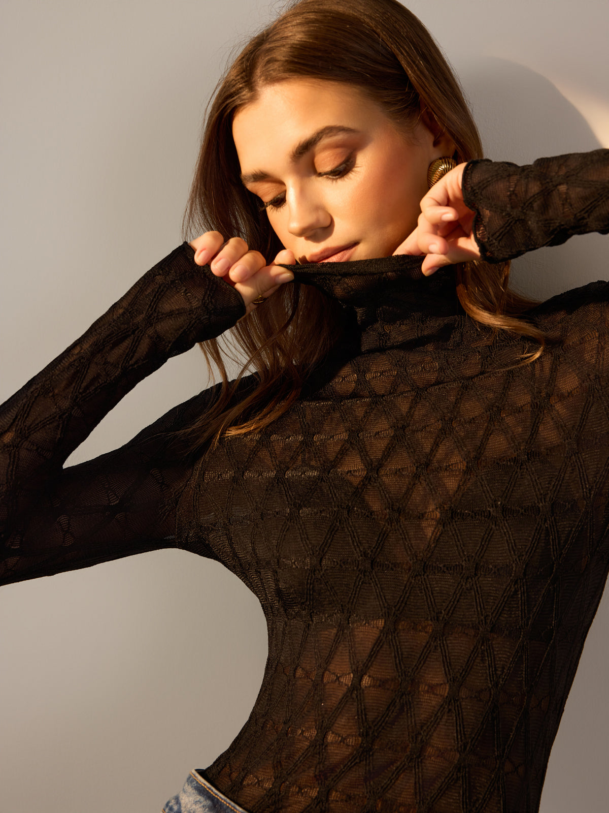 Lettuce Trim Semi-Sheer Textured T-Shirt-Chicvia