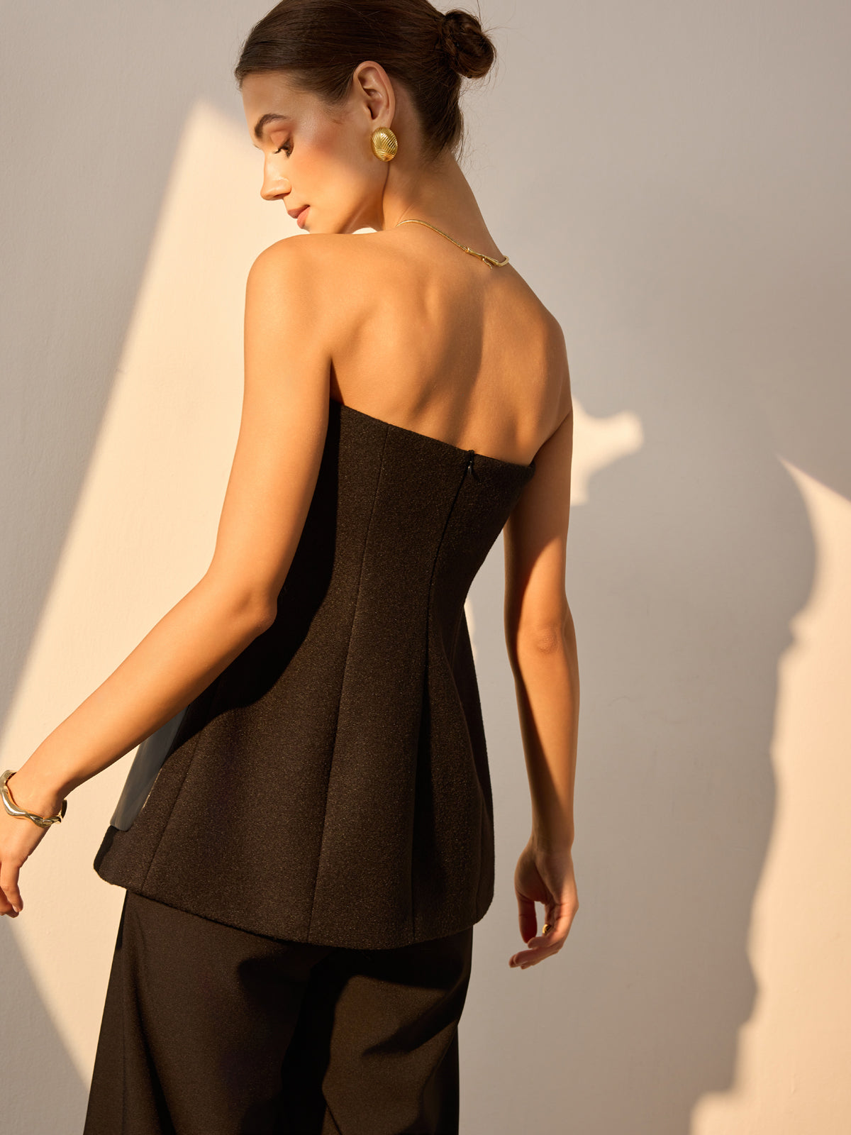 Metal Button Pockets Slit Tube Top-Chicvia