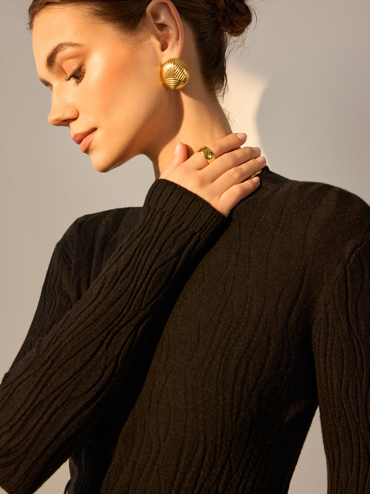 Minimalist Slim Plisse Knit Top-Chicvia