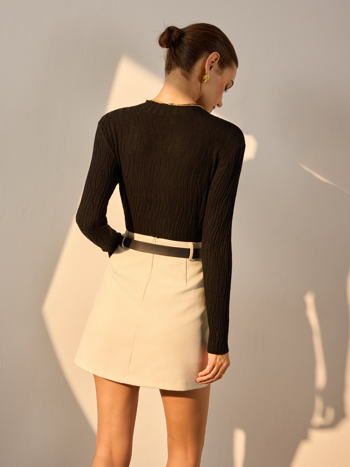 Minimalist Slim Plisse Knit Top-Chicvia