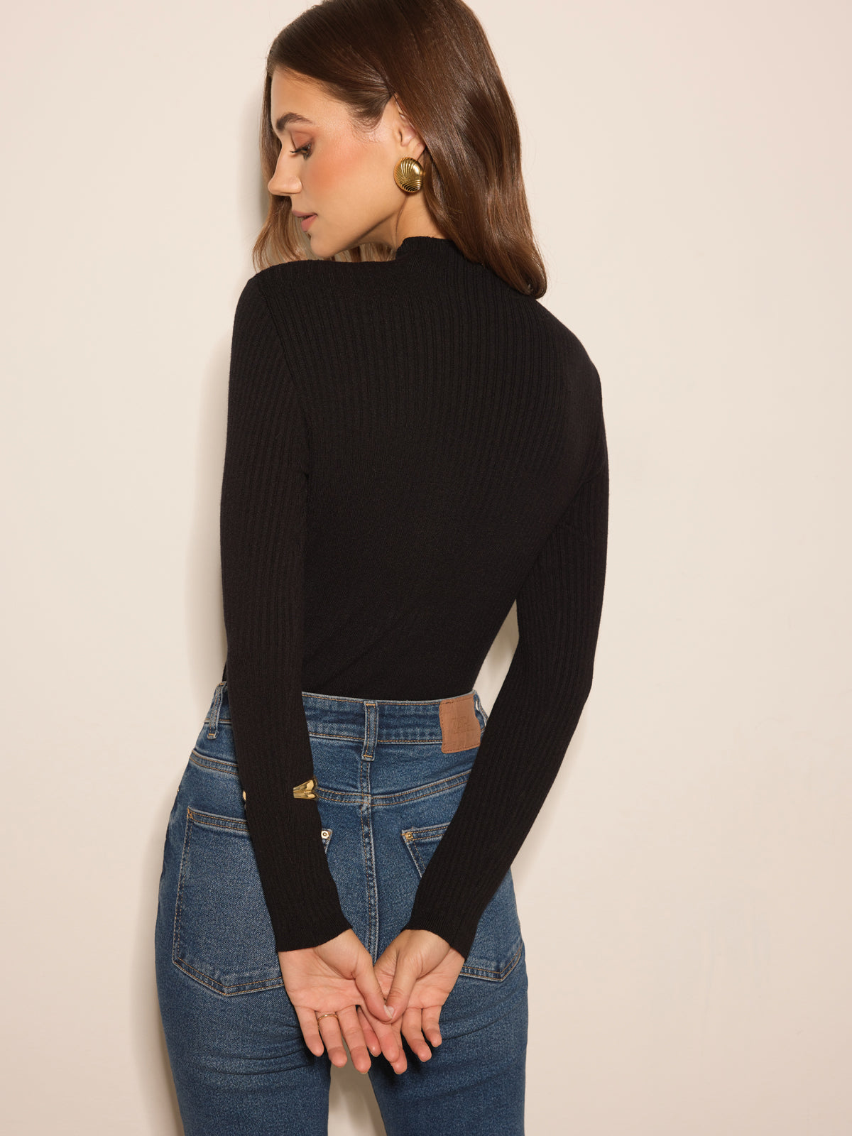 Ribbed Sheer-Detail Skinny Sweater-Chicvia