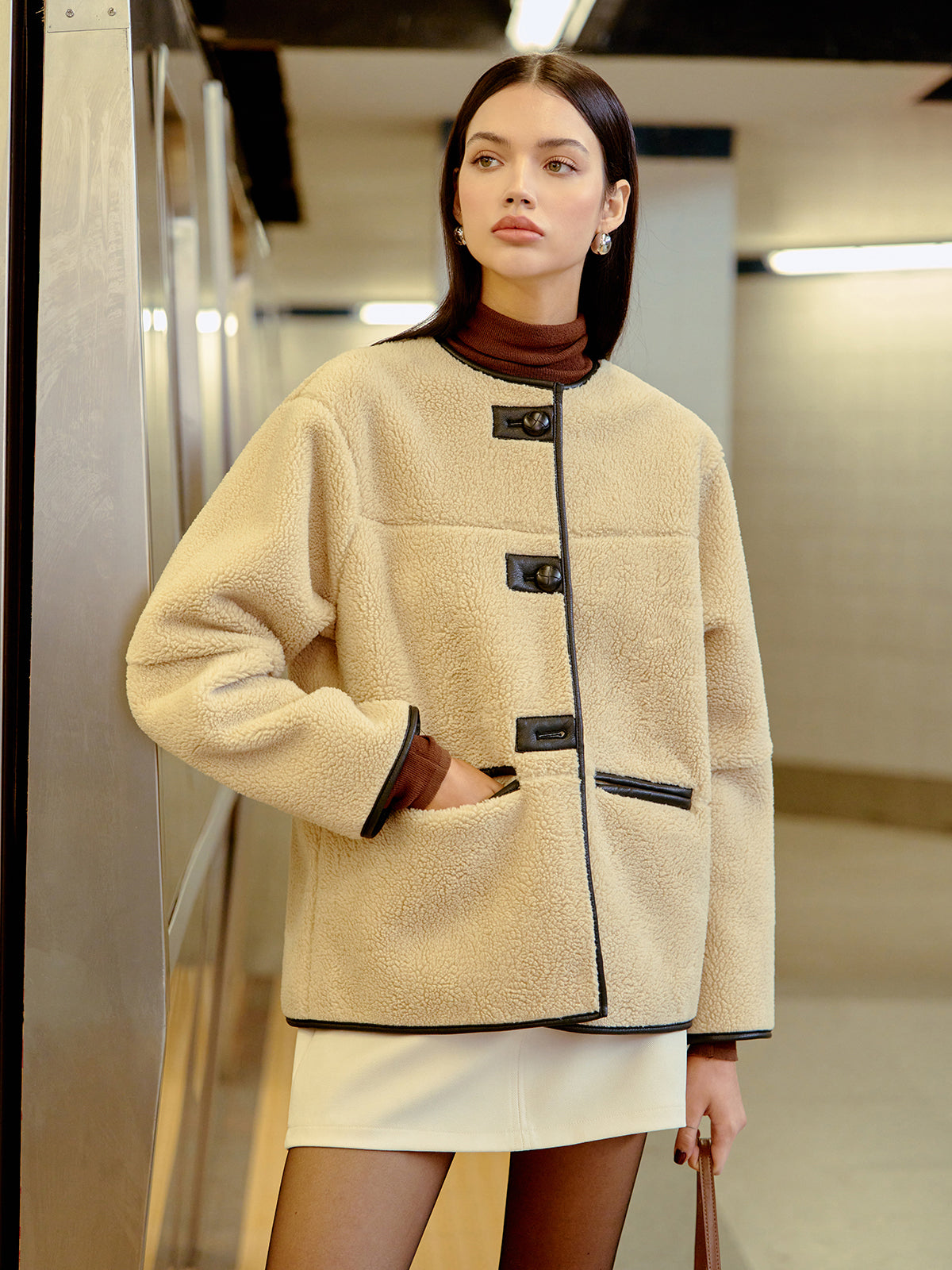 Button Faux Fur Winter Coat-Chicvia