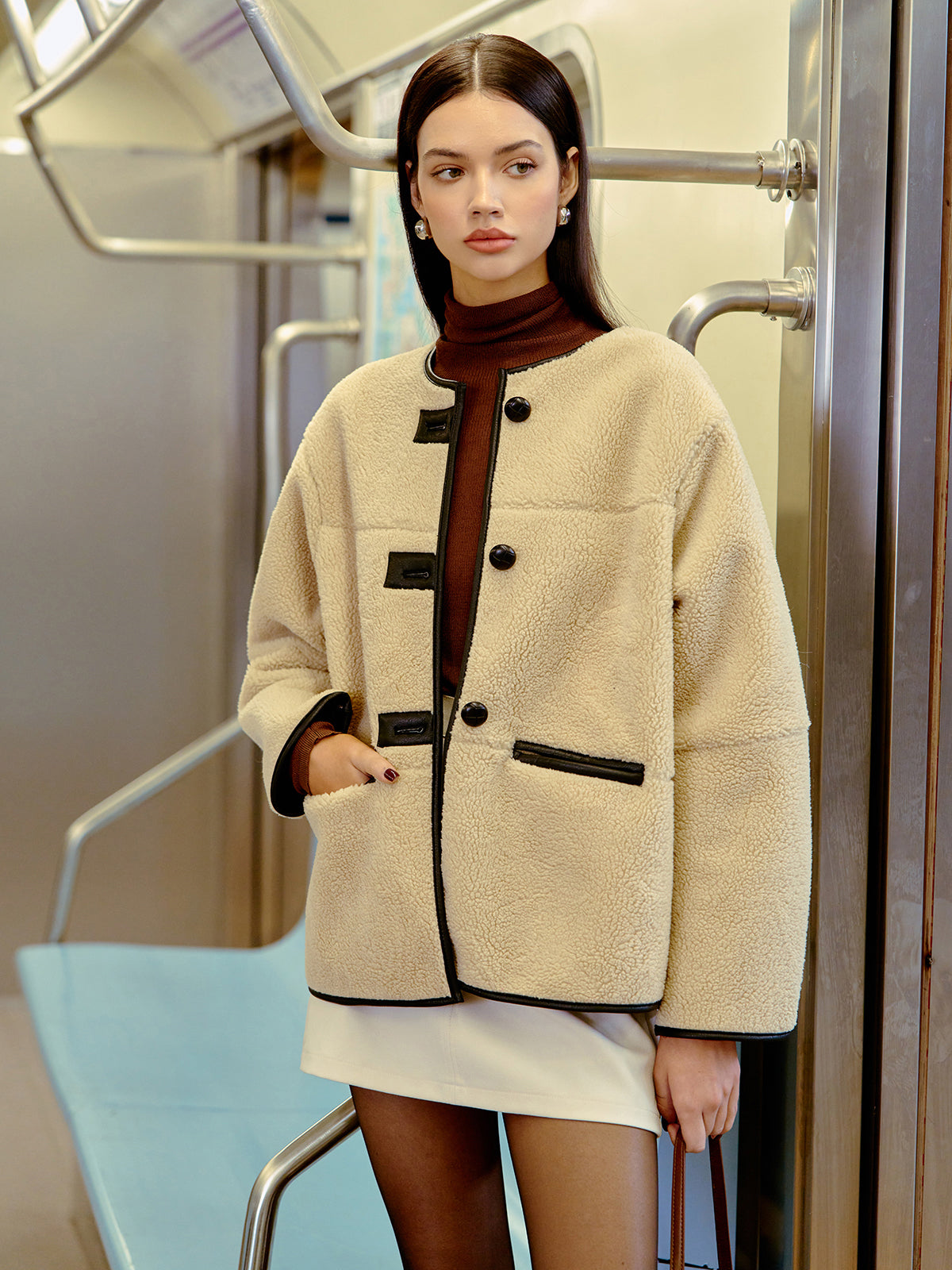 Button Faux Fur Winter Coat-Chicvia