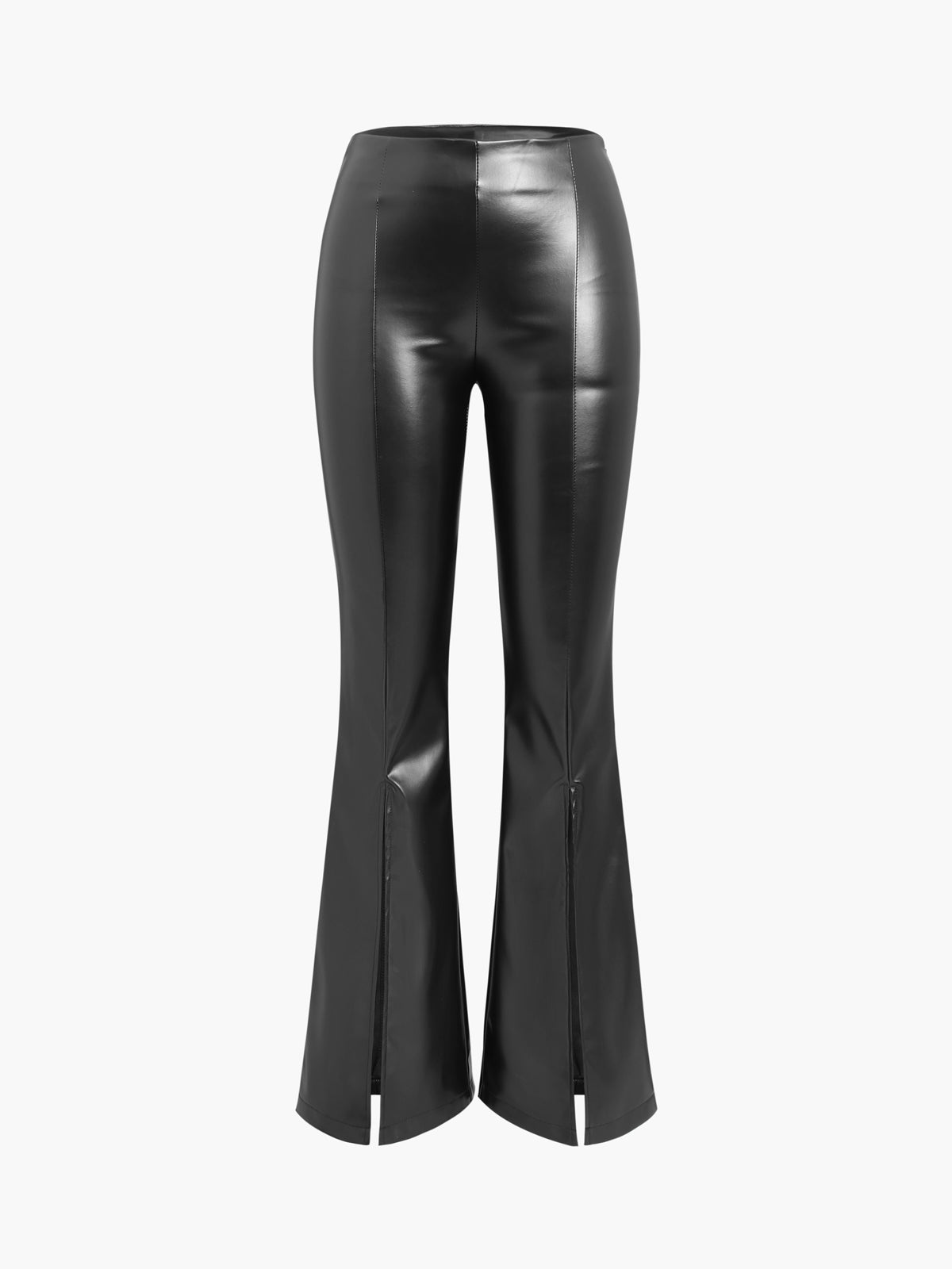 Faux Leather Zippered Flare Pants-Chicvia