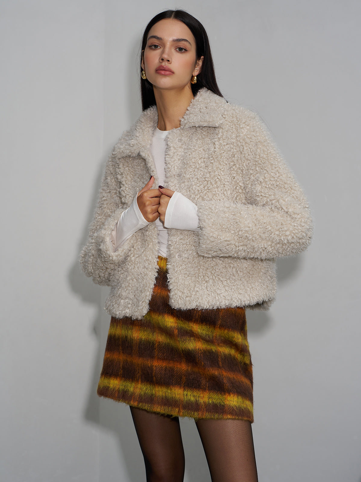 Lapel Fleece Short Jacket-Chicvia