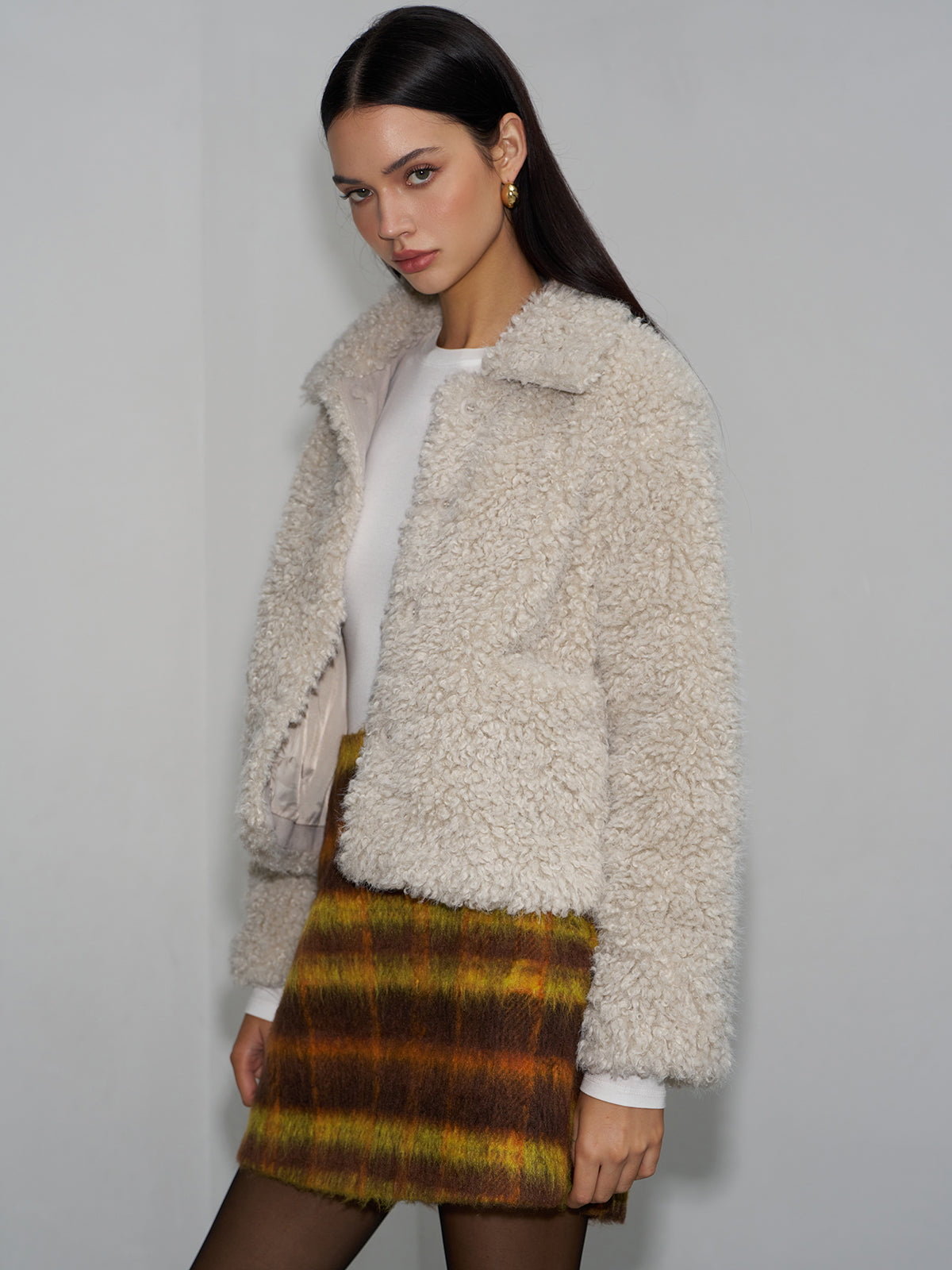 Lapel Fleece Short Jacket-Chicvia