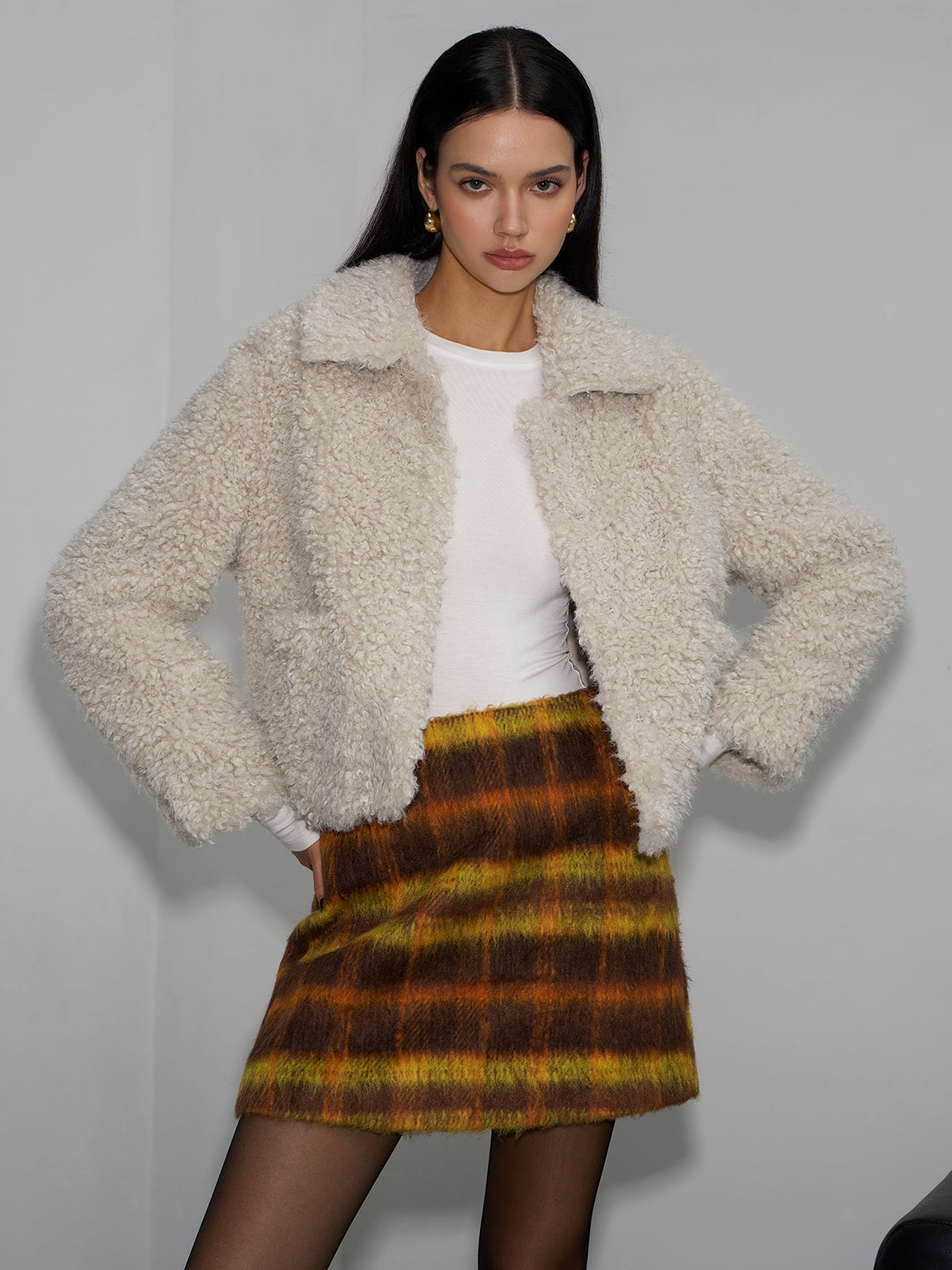 Lapel Fleece Short Jacket-Chicvia