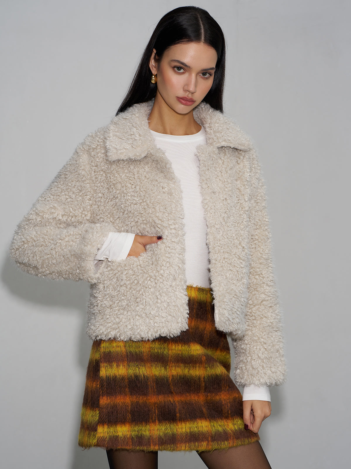 Lapel Fleece Short Jacket-Chicvia