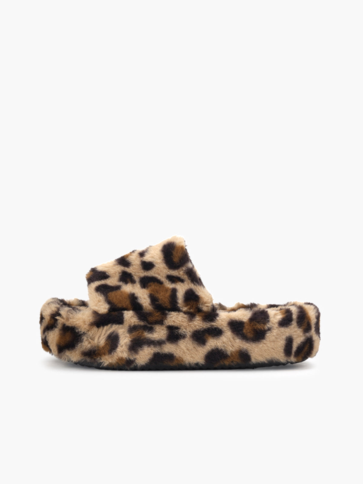 Leopard Fuzzy Platform Slippers-Chicvia