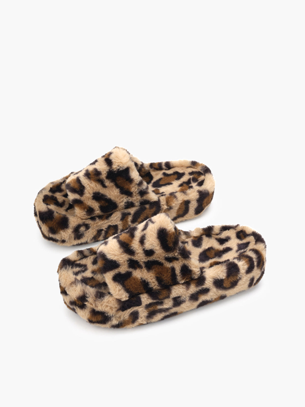 Leopard Fuzzy Platform Slippers-Chicvia