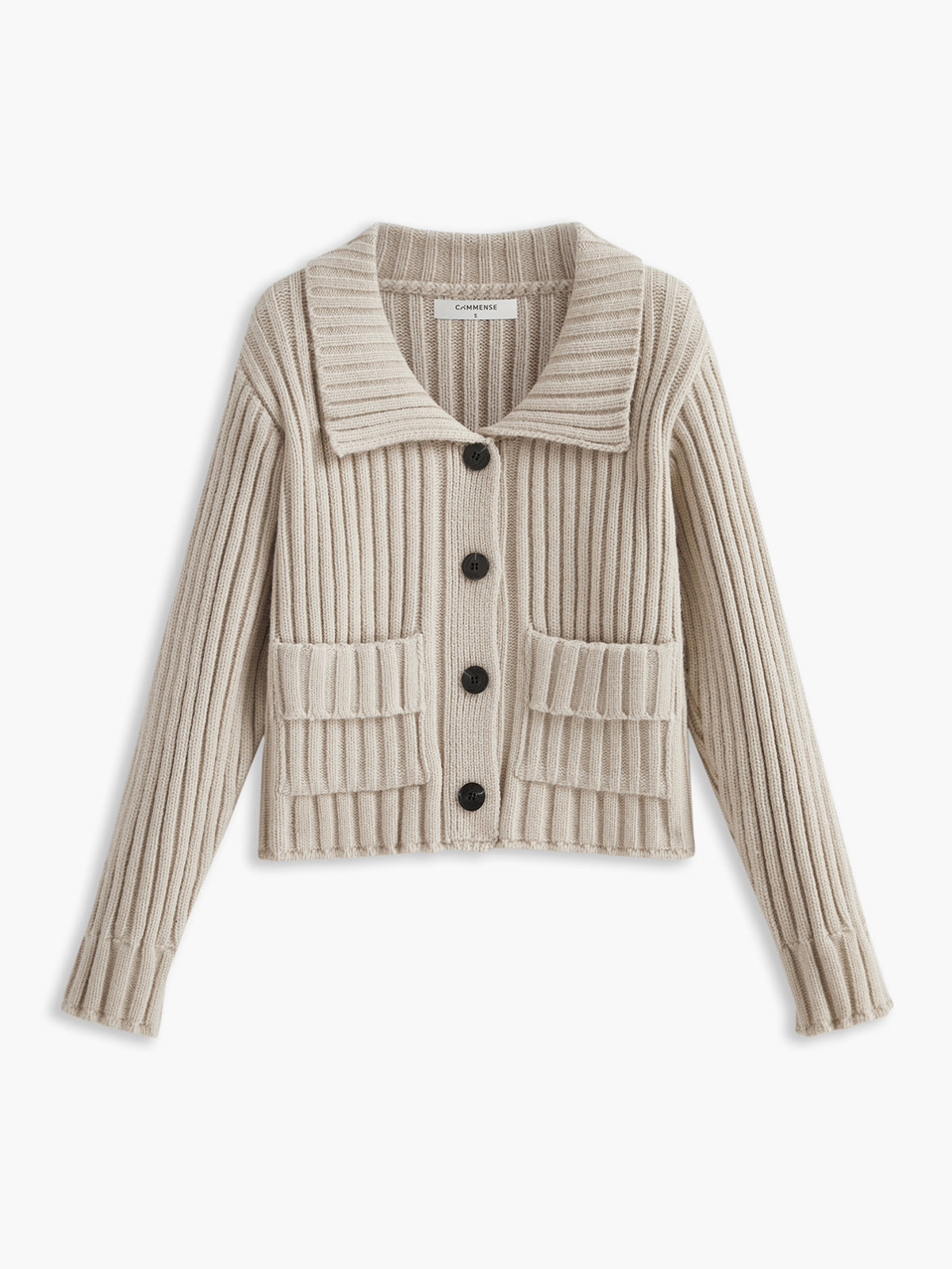 Contrast Button Ribbed Cardigan-Chicvia