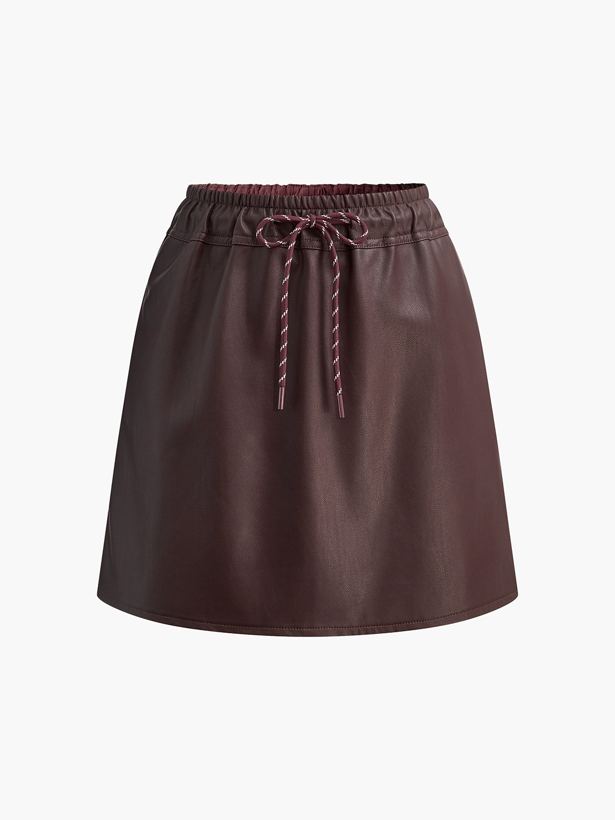 Drawstring Faux Leather Skirt-Chicvia