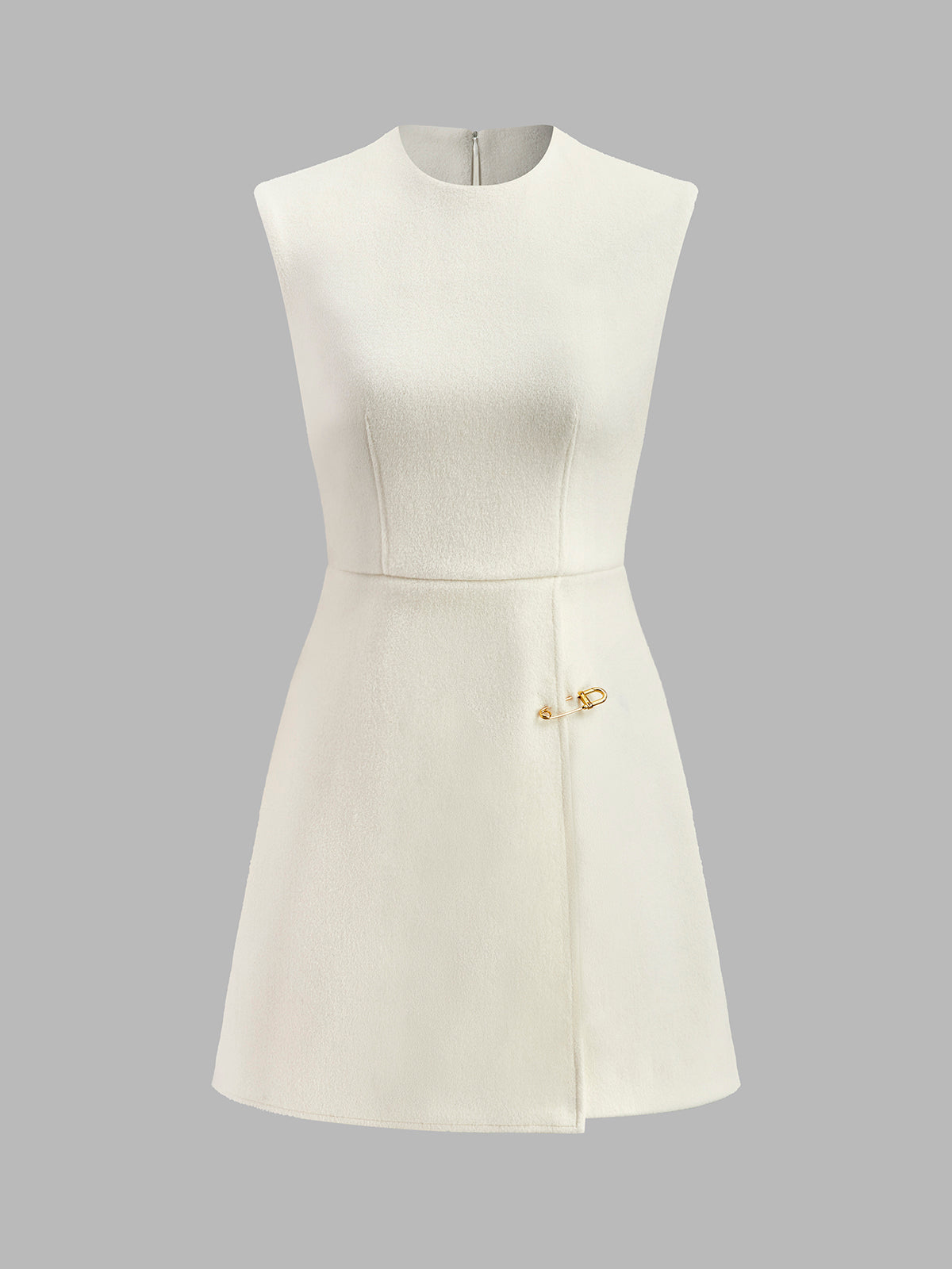 Pin-Detail Sleeveless Warm Dress-Chicvia