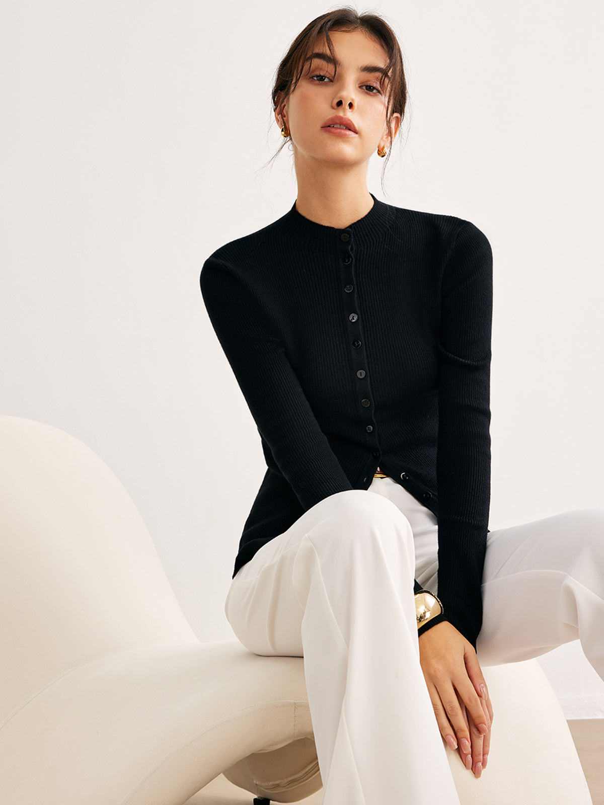 Button Down Skinny Knit Top-Chicvia