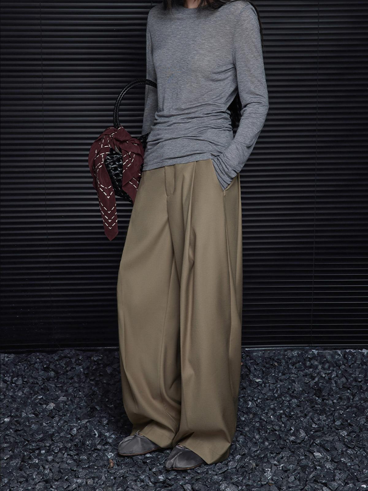 Pleated Draped Pants Without Belt-Chicvia