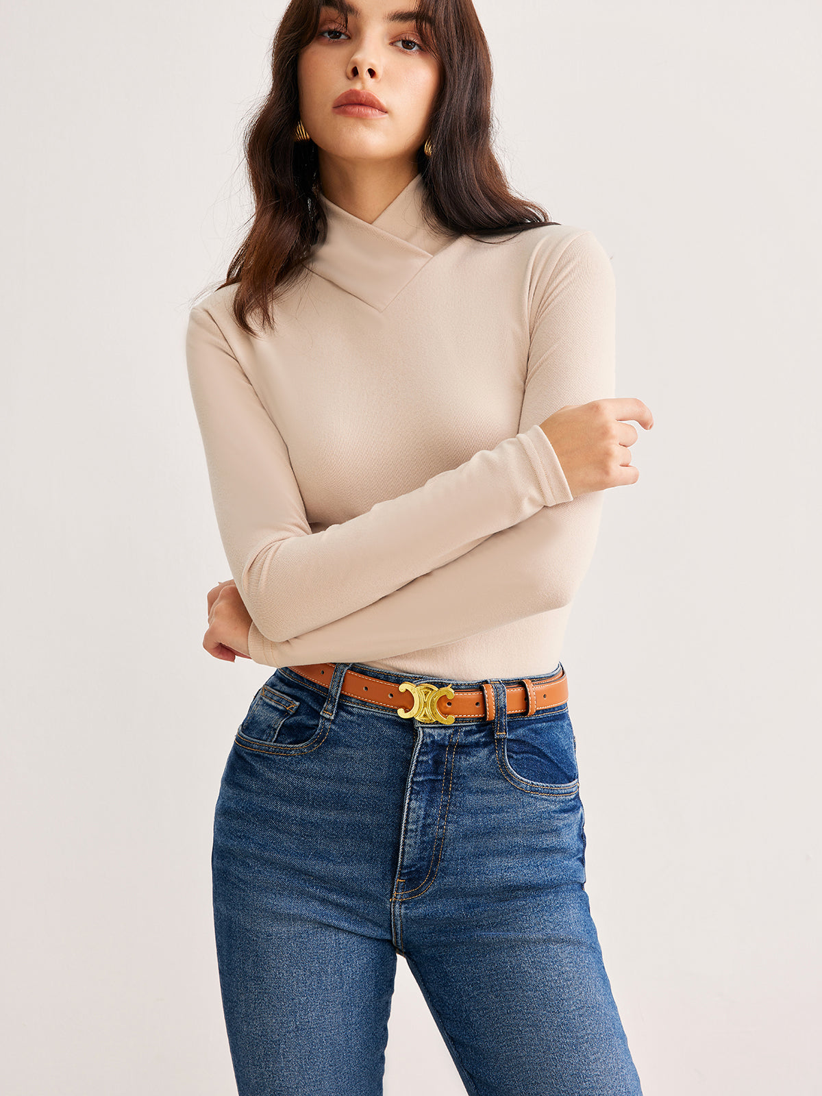 Cross Cross Neck Slim Jersey Top-Chicvia