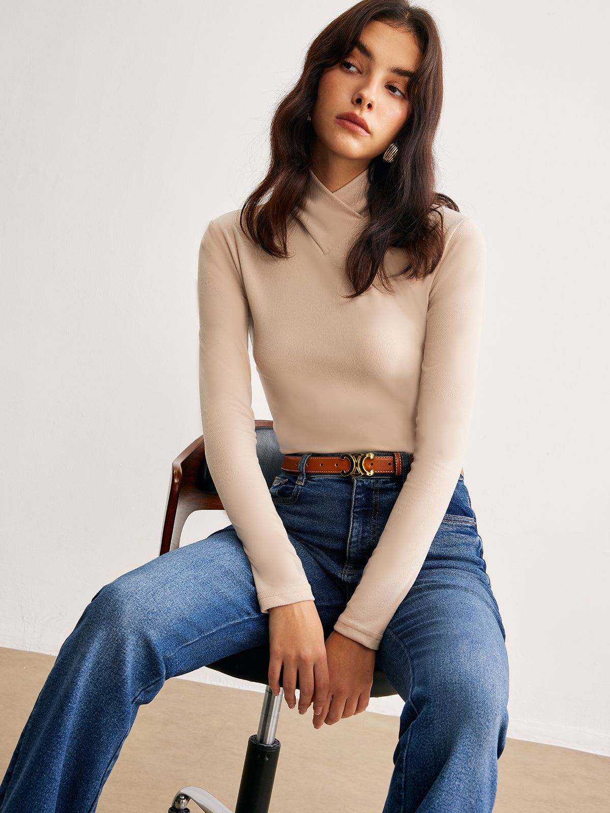 Cross Cross Neck Slim Jersey Top-Chicvia