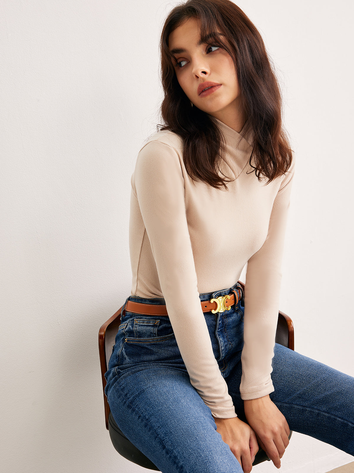 Cross Cross Neck Slim Jersey Top-Chicvia