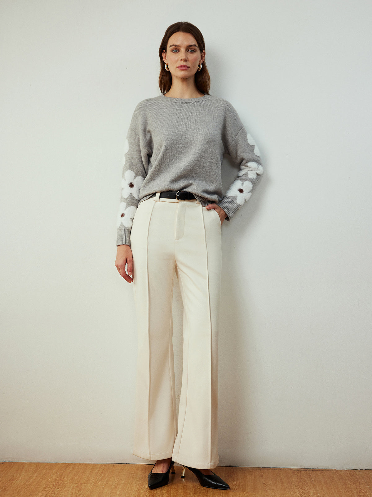 Jacquard Floral Knit Top-Chicvia