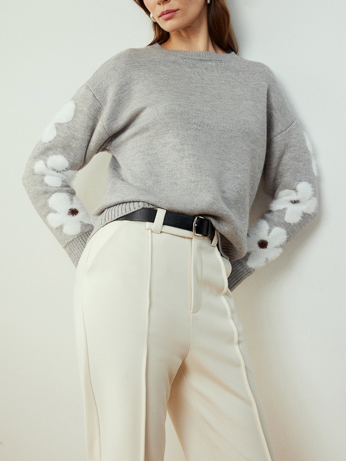 Jacquard Floral Knit Top-Chicvia