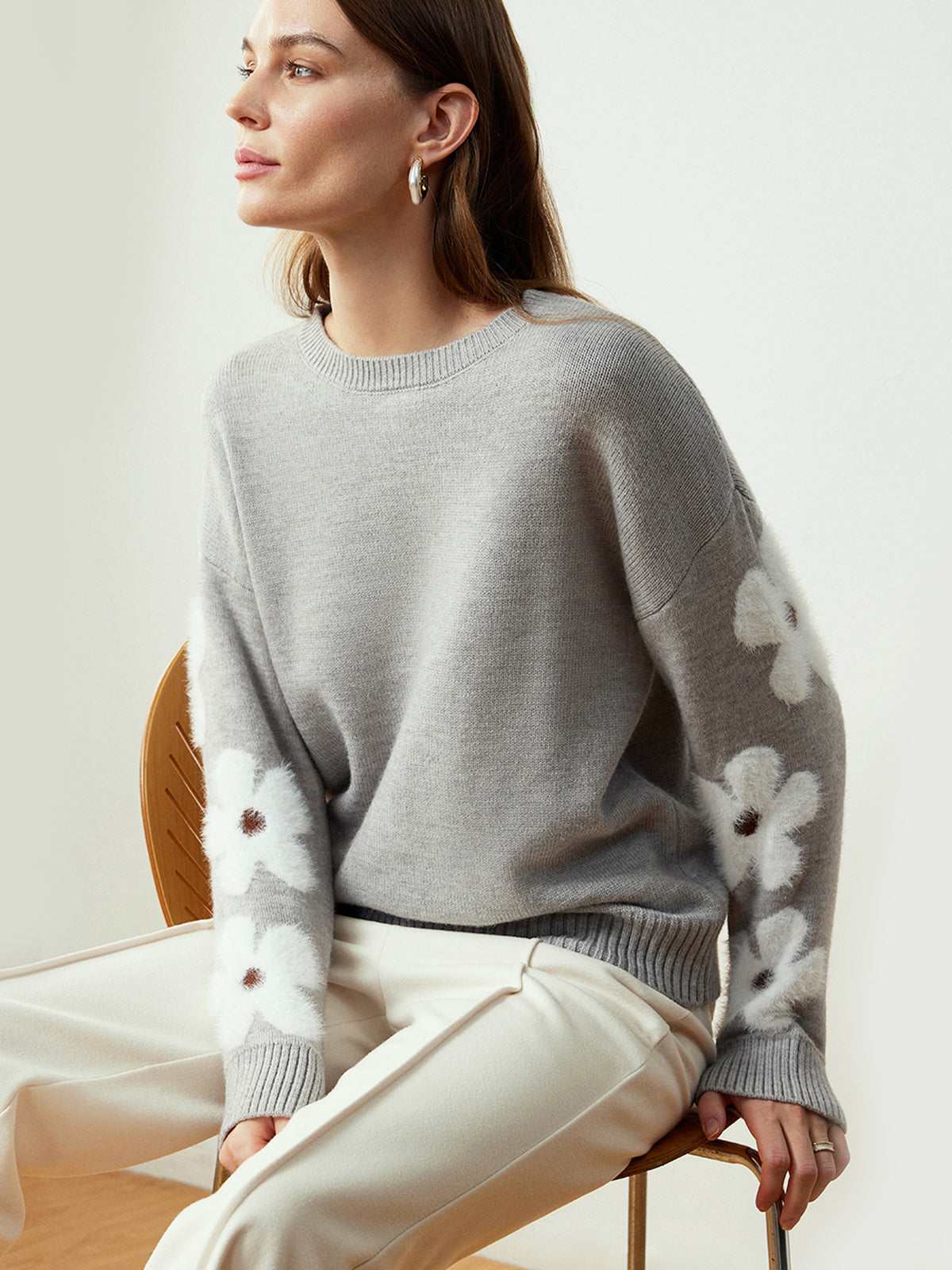 Jacquard Floral Knit Top-Chicvia