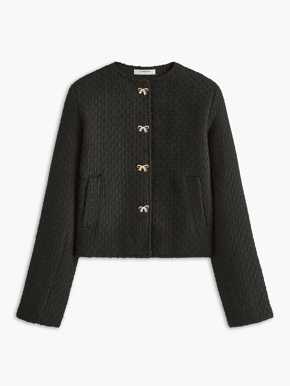 Golden Bow Tweed Jacket-Chicvia