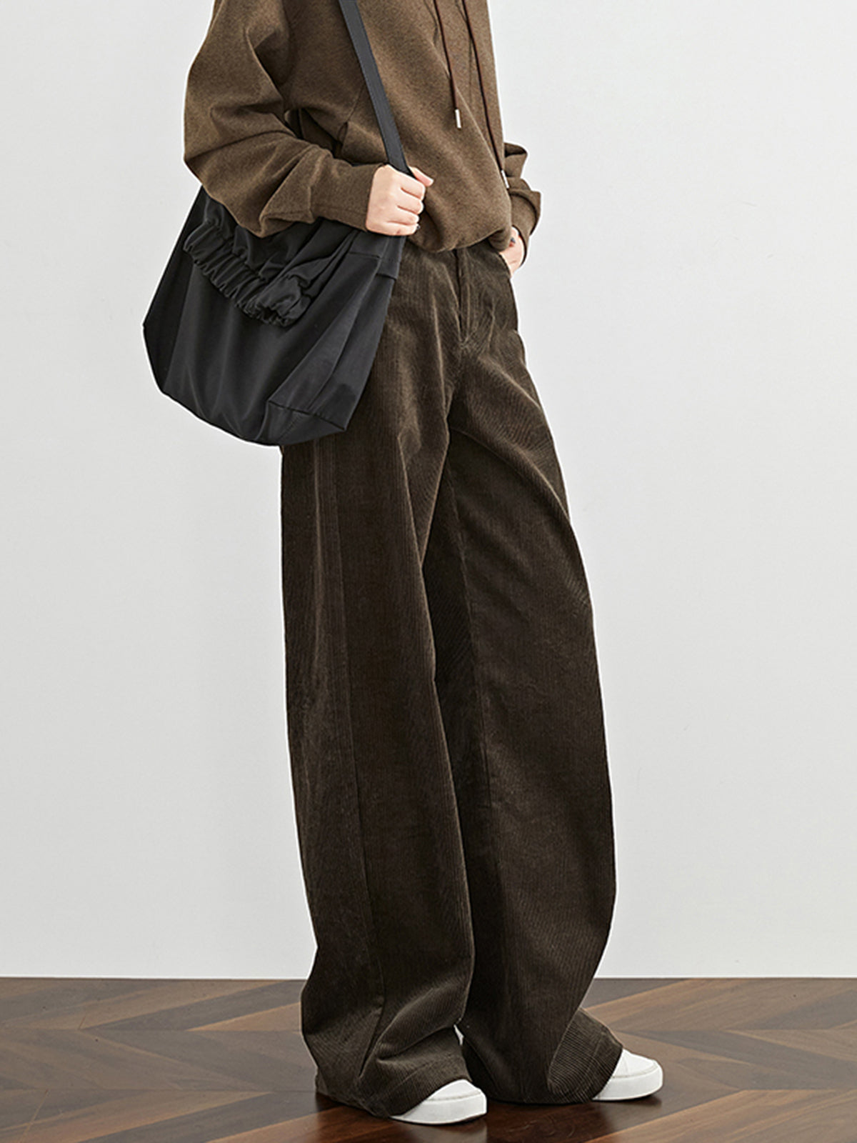 High-Waist Corduroy Draped Pants-Chicvia