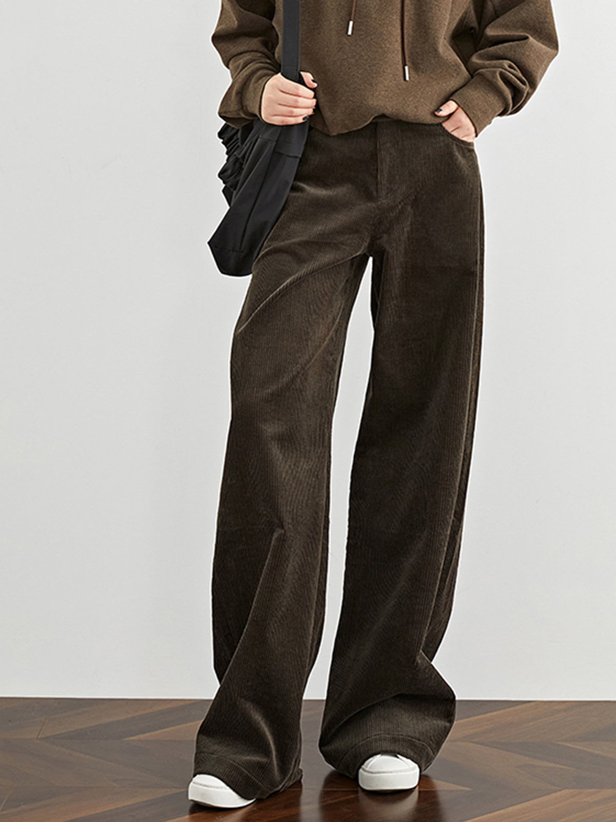 High-Waist Corduroy Draped Pants-Chicvia