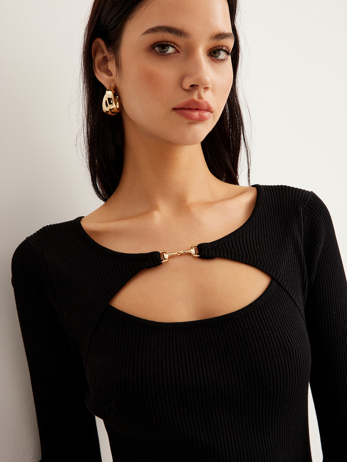 Leisure Cutout Metal Decor Sweater Dress-Chicvia