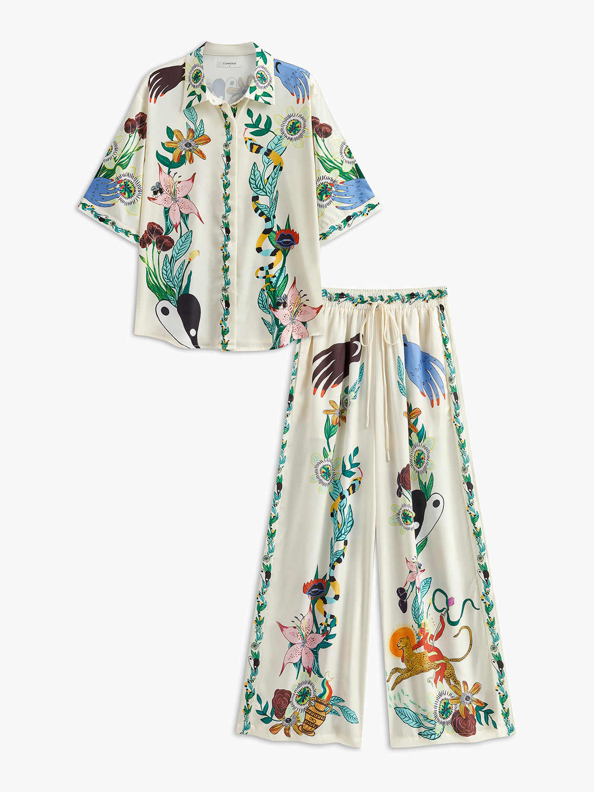 Floral Print Pants Set-Chicvia