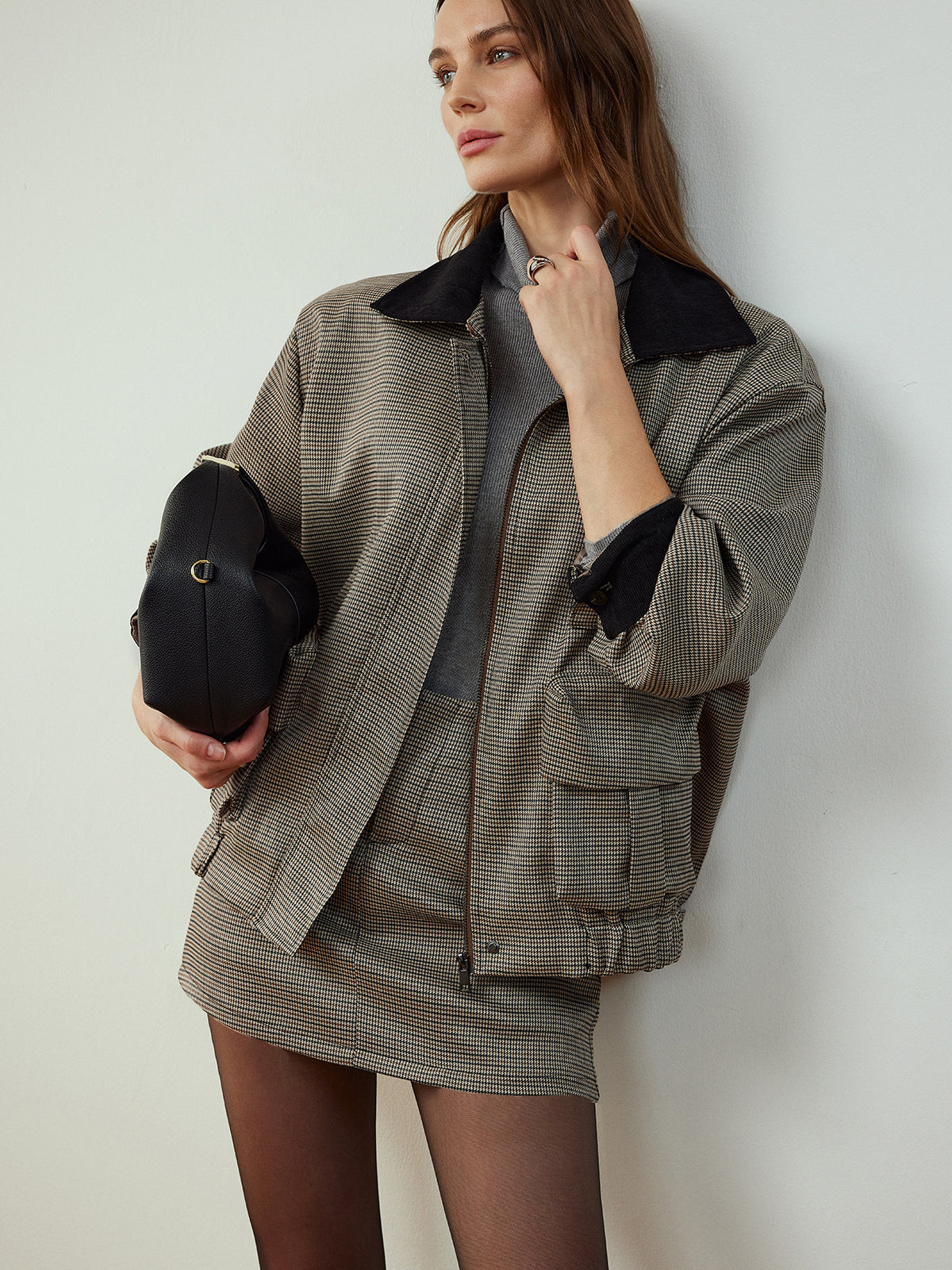 Contrast Binding Cargo Skirt Set-Chicvia