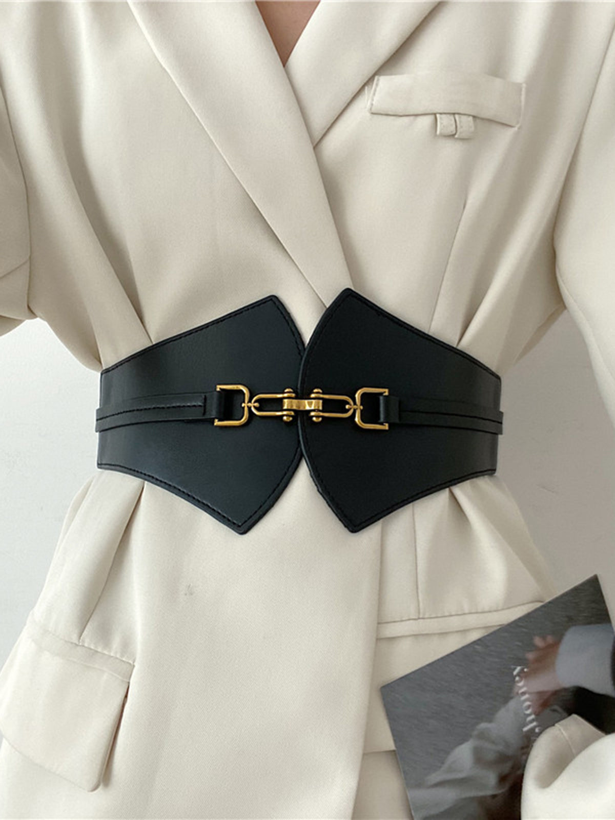 Metal Decor Elastic Wide Belt-Chicvia