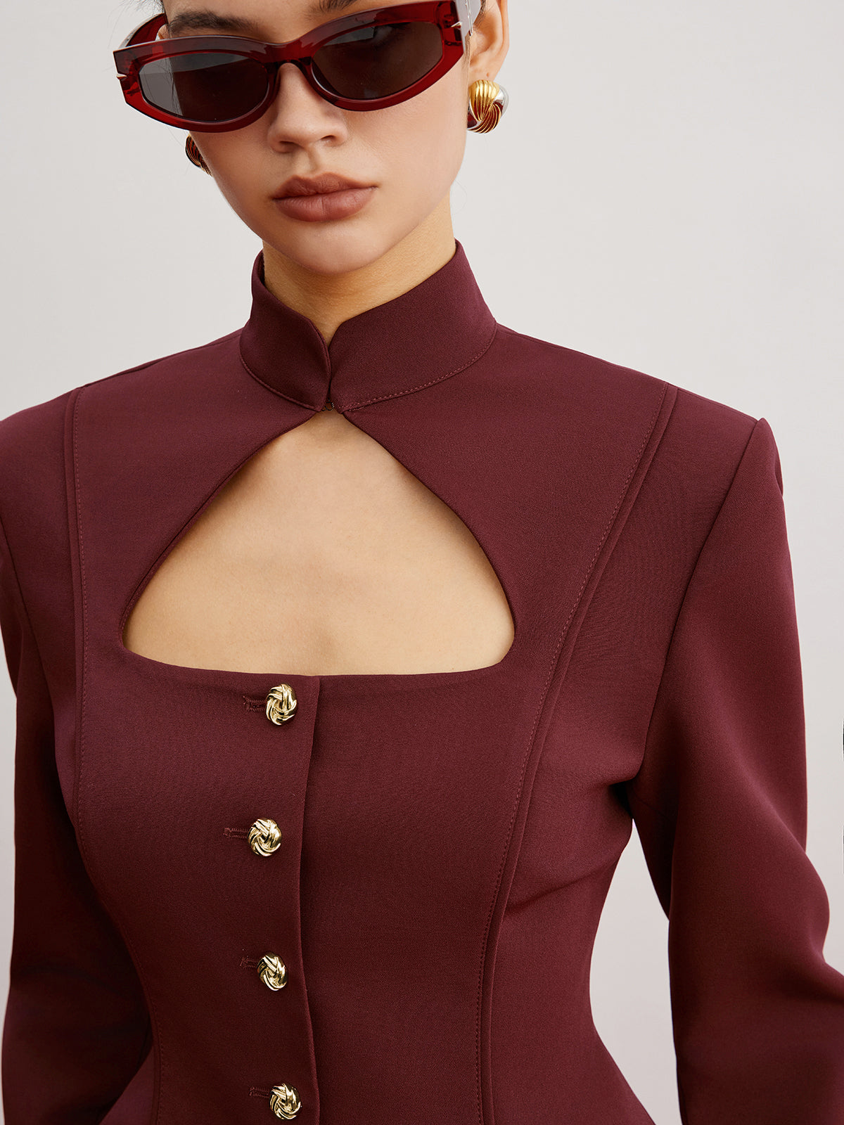 Cutout Slim Blazer With Shoulder Pads-Chicvia