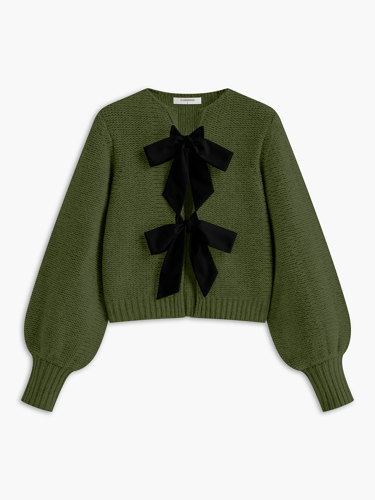 Crew Neck Bow Knit Top-Chicvia