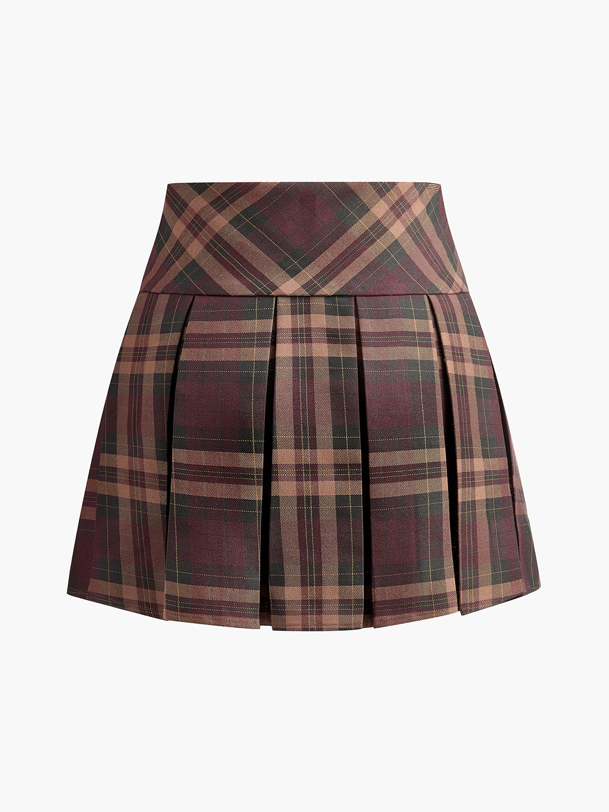 Checked Pleated Mini Skirt-Chicvia