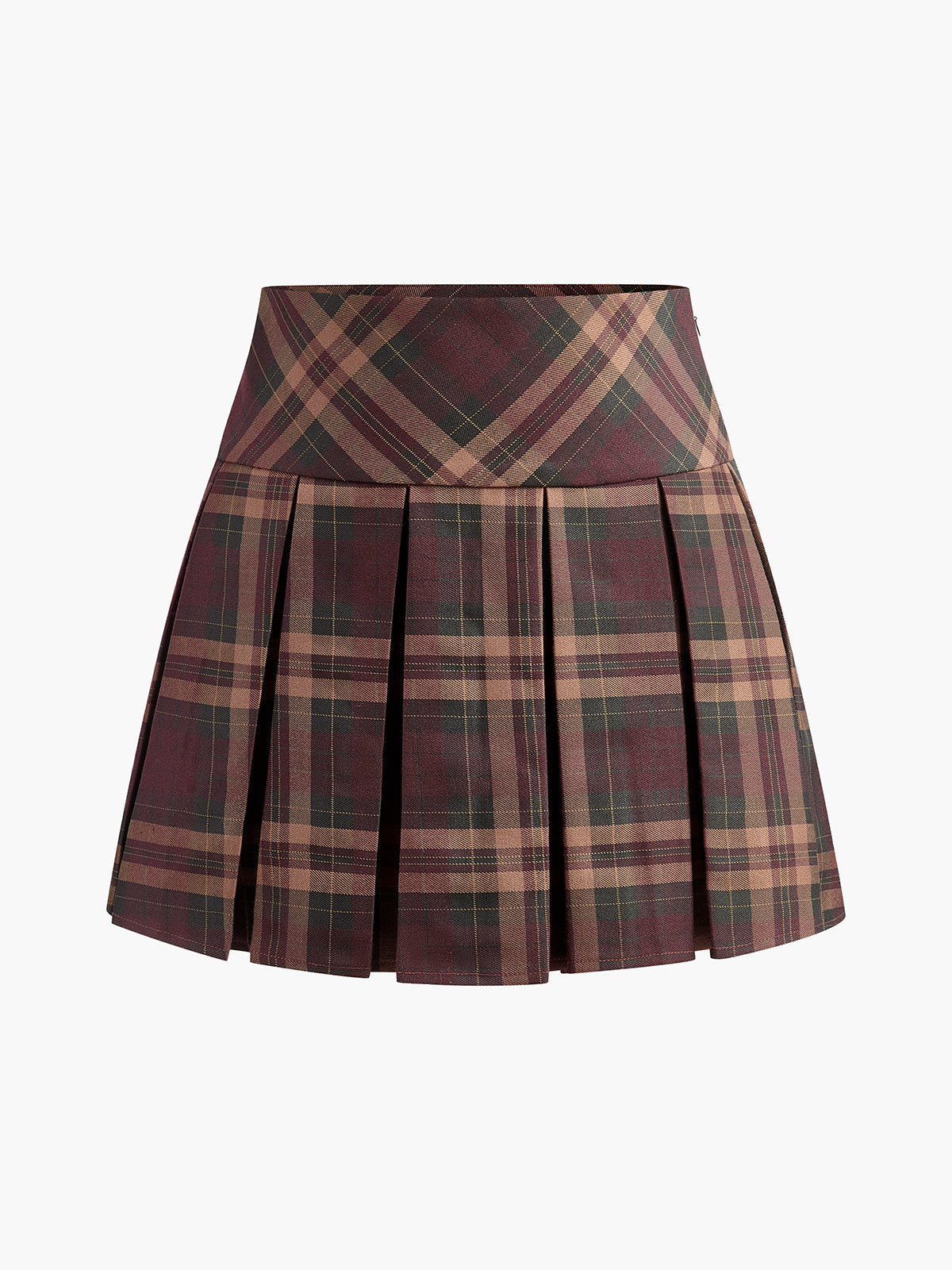 Checked Pleated Mini Skirt-Chicvia