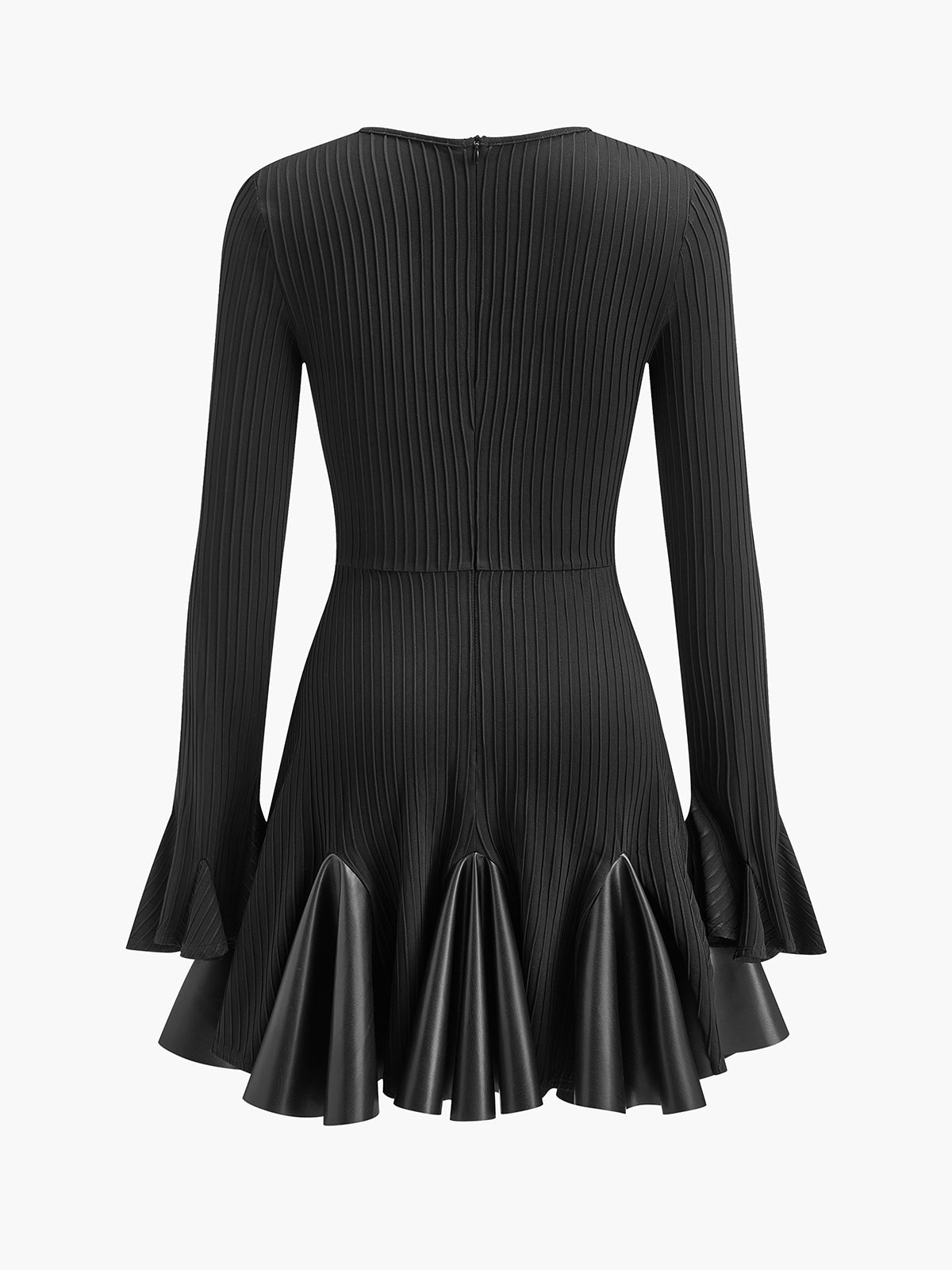 Pleated Faux Leather Panel Dress-Chicvia