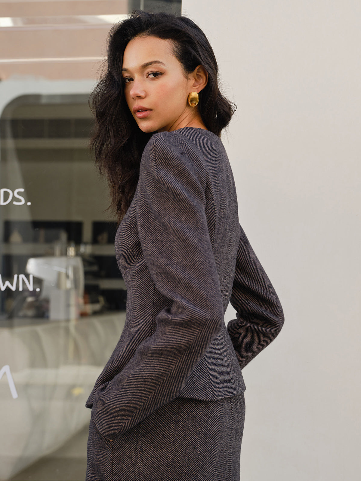 Chevron Button Slim Blazer-Chicvia