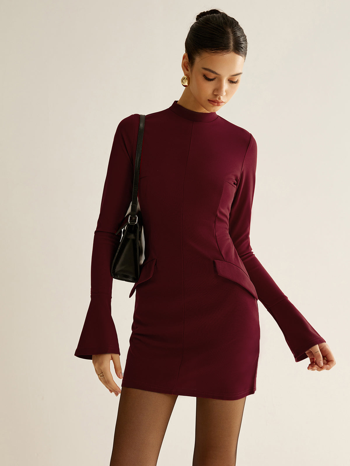 Plain Piping Short Dress-Chicvia