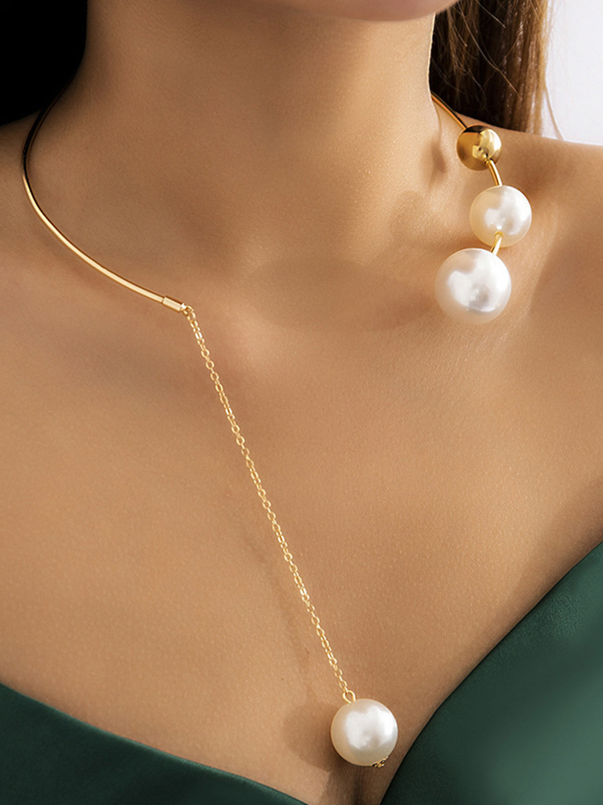 Imitation Pearl Choker Pendant Necklace-Chicvia