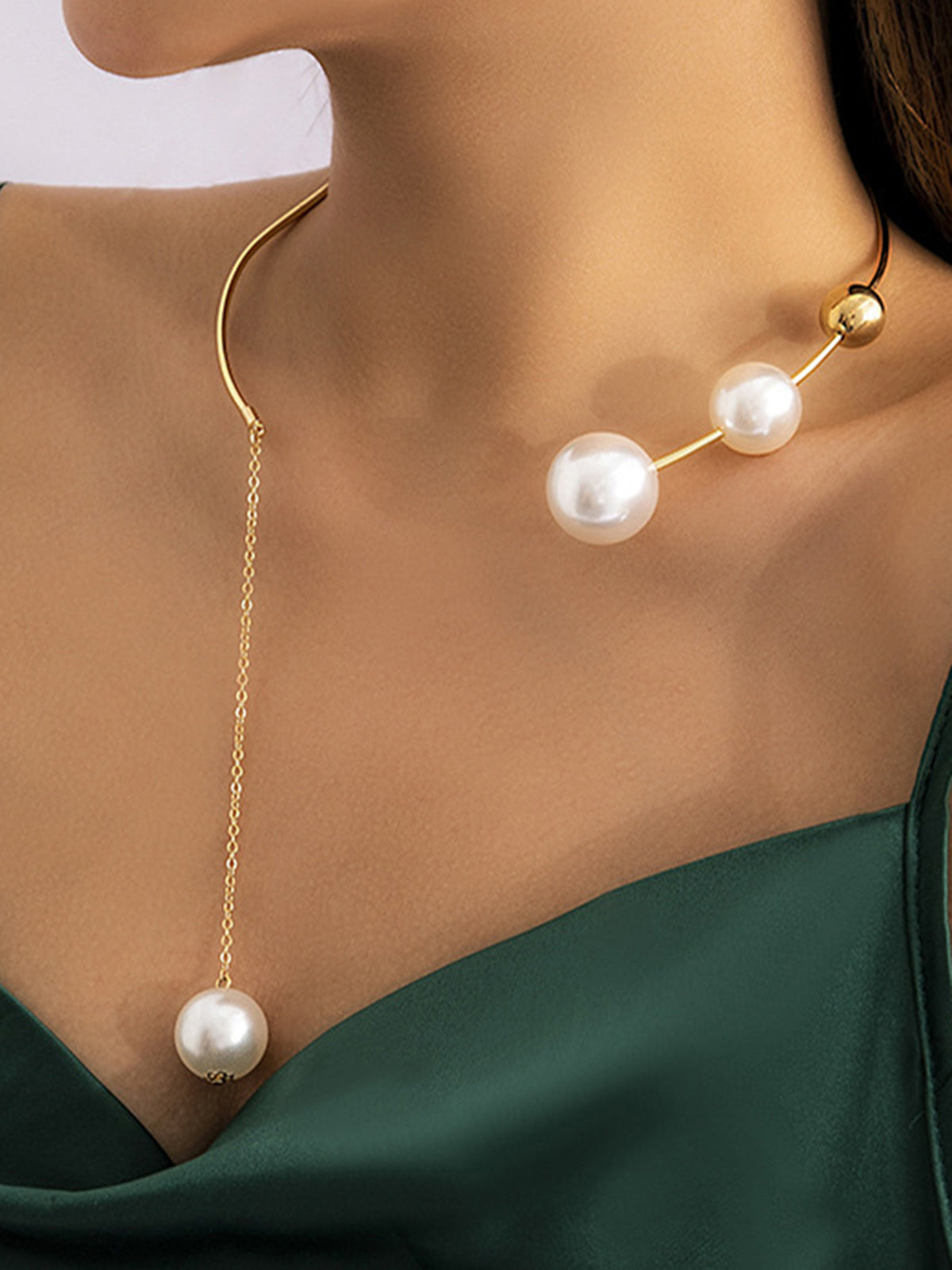 Imitation Pearl Choker Pendant Necklace-Chicvia