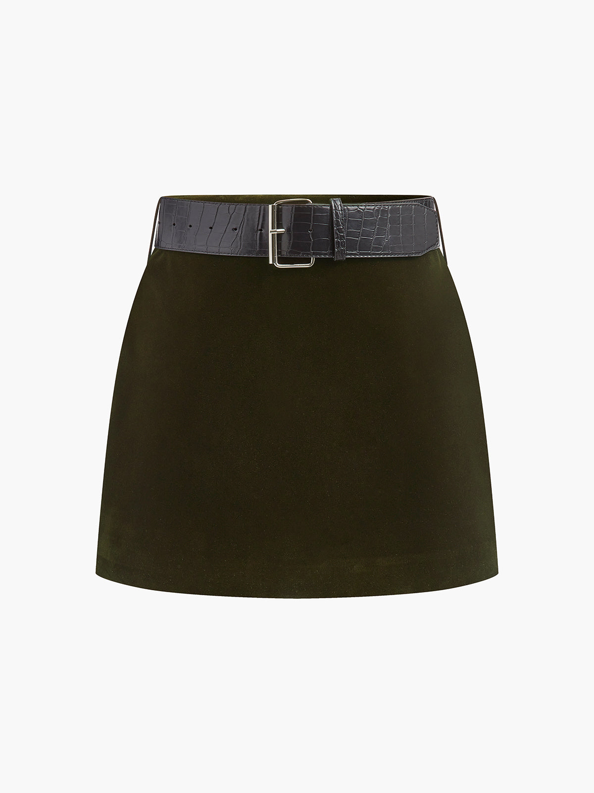 Crocodile Belted Velvet Mini Skirt-Chicvia