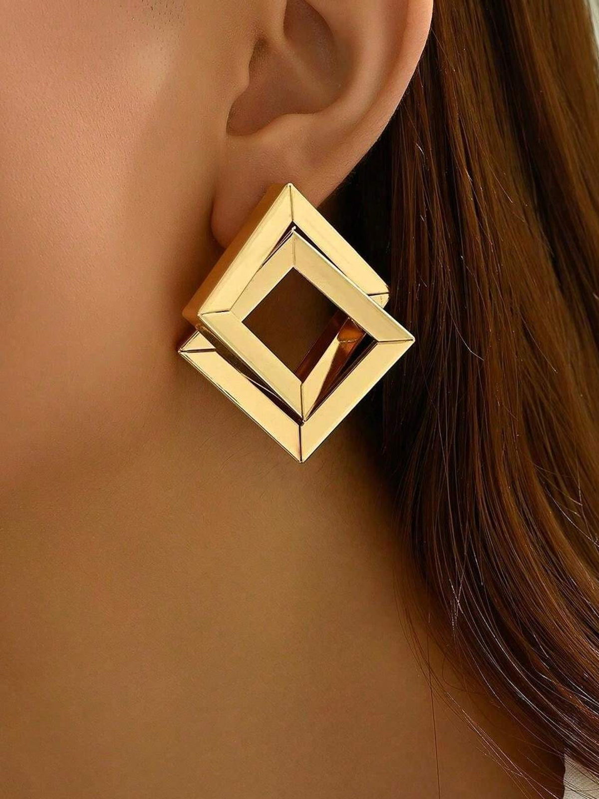 Metal Cross Rhombic  Earrings-Chicvia