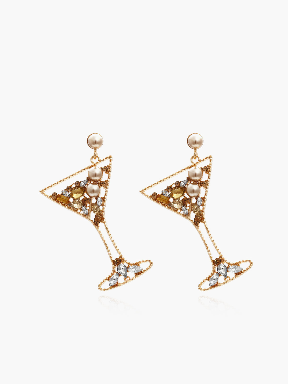 Pearl Rhinestone Wine Glass Drop Earrings-Chicvia