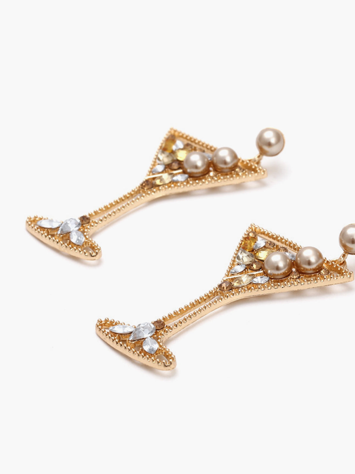 Pearl Rhinestone Wine Glass Drop Earrings-Chicvia