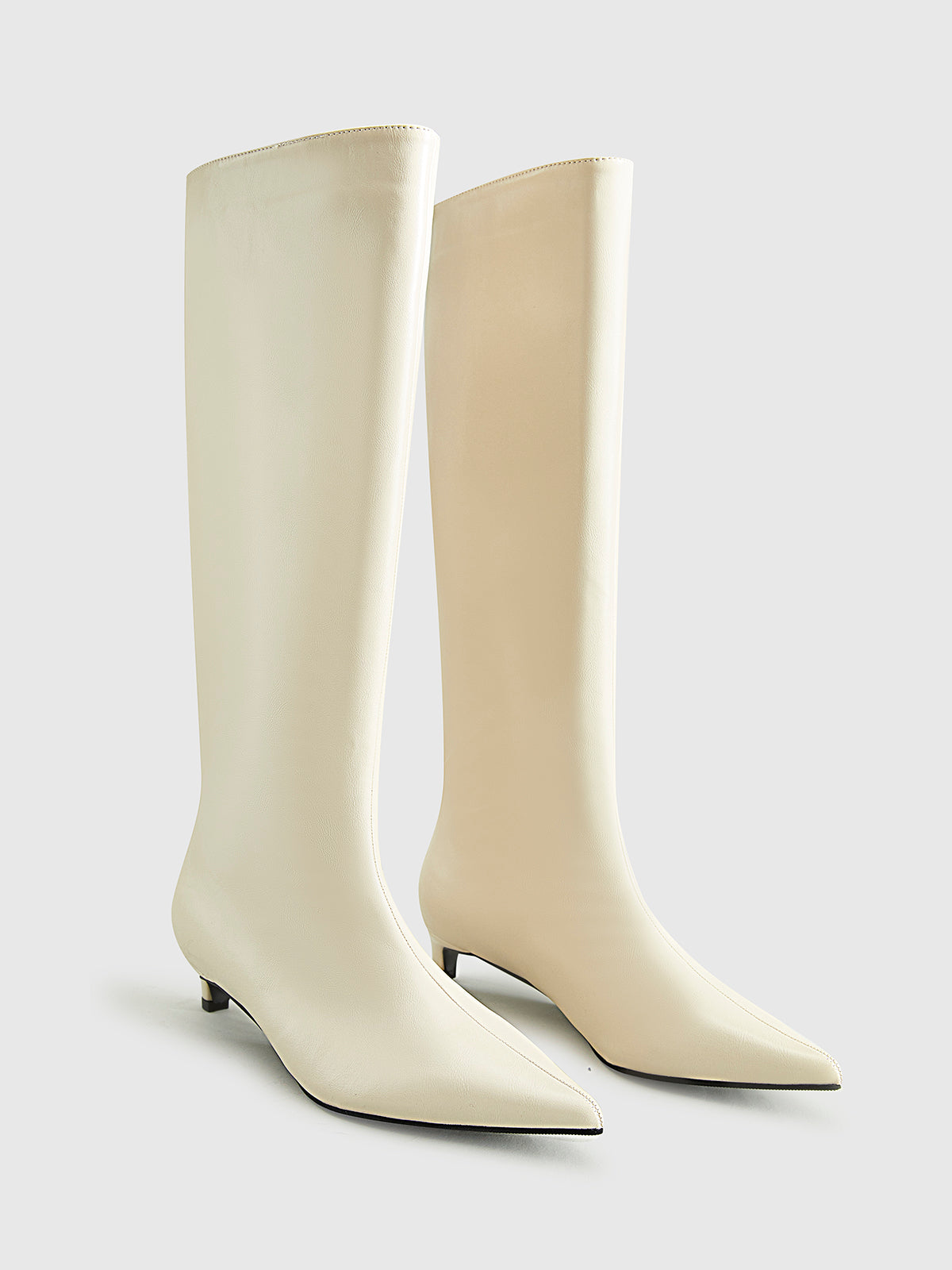 Pointed Toe Kitten Knee High Boots-Chicvia