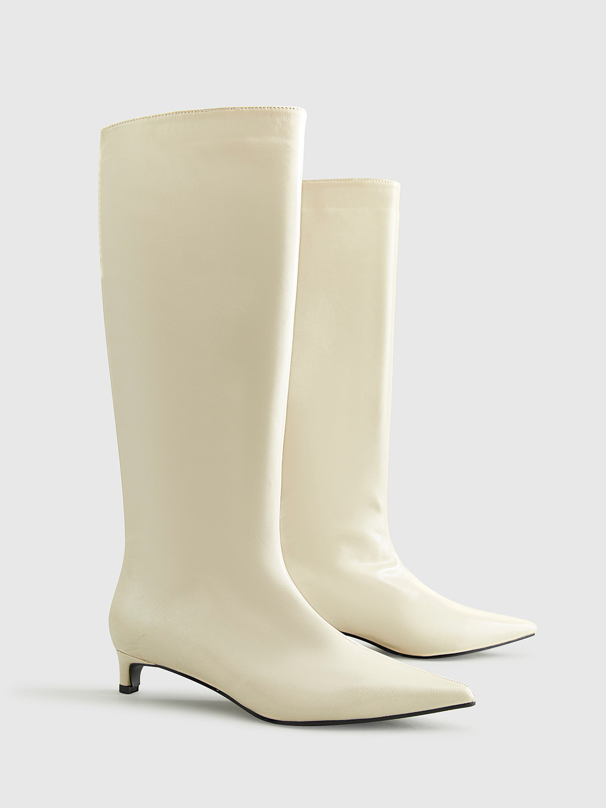 Pointed Toe Kitten Knee High Boots-Chicvia