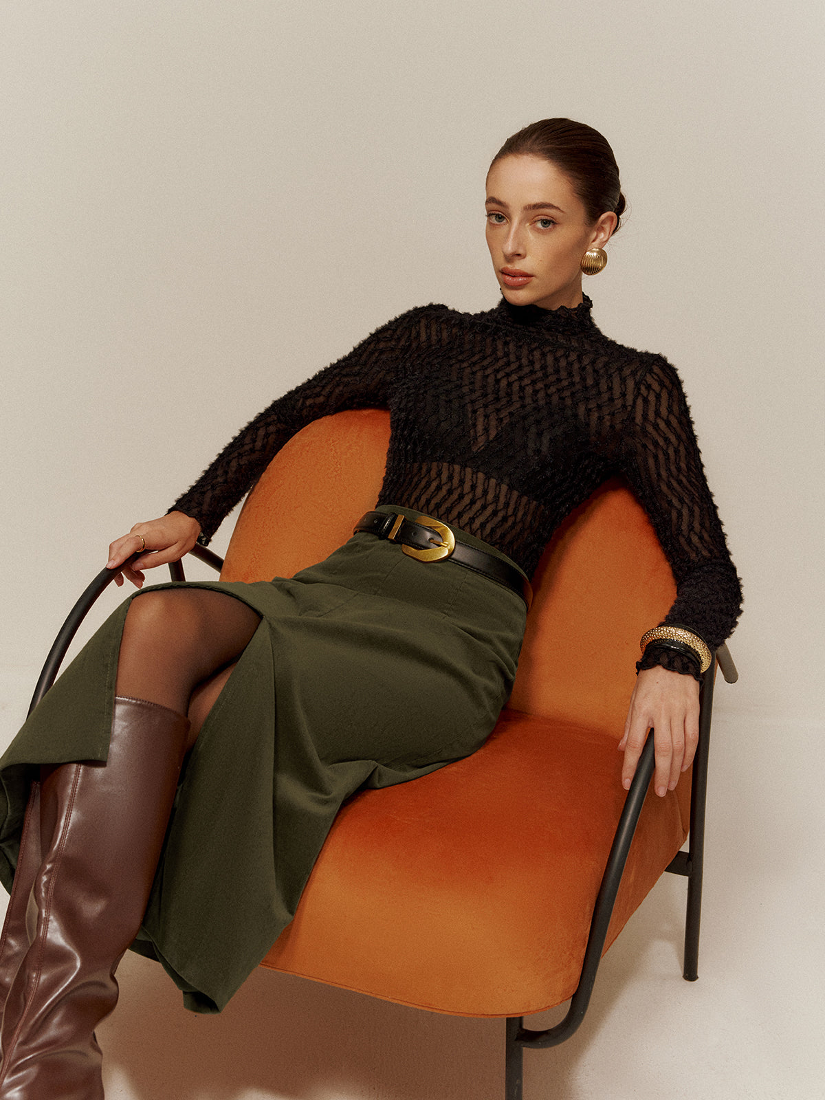 Mock Neck Semi-Sheer T-Shirt-Chicvia