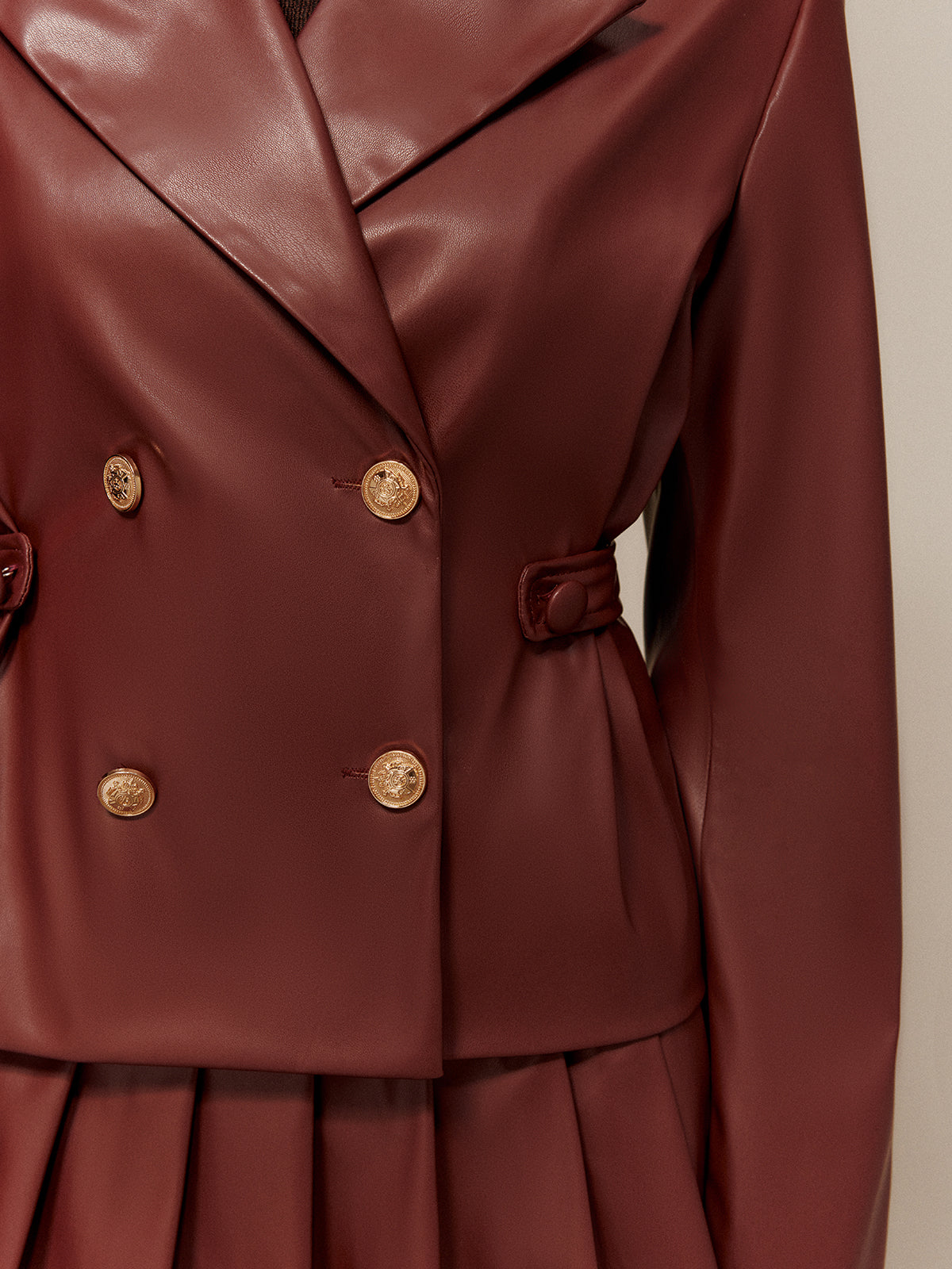 Faux Leather Pleated Skirt Set-Chicvia