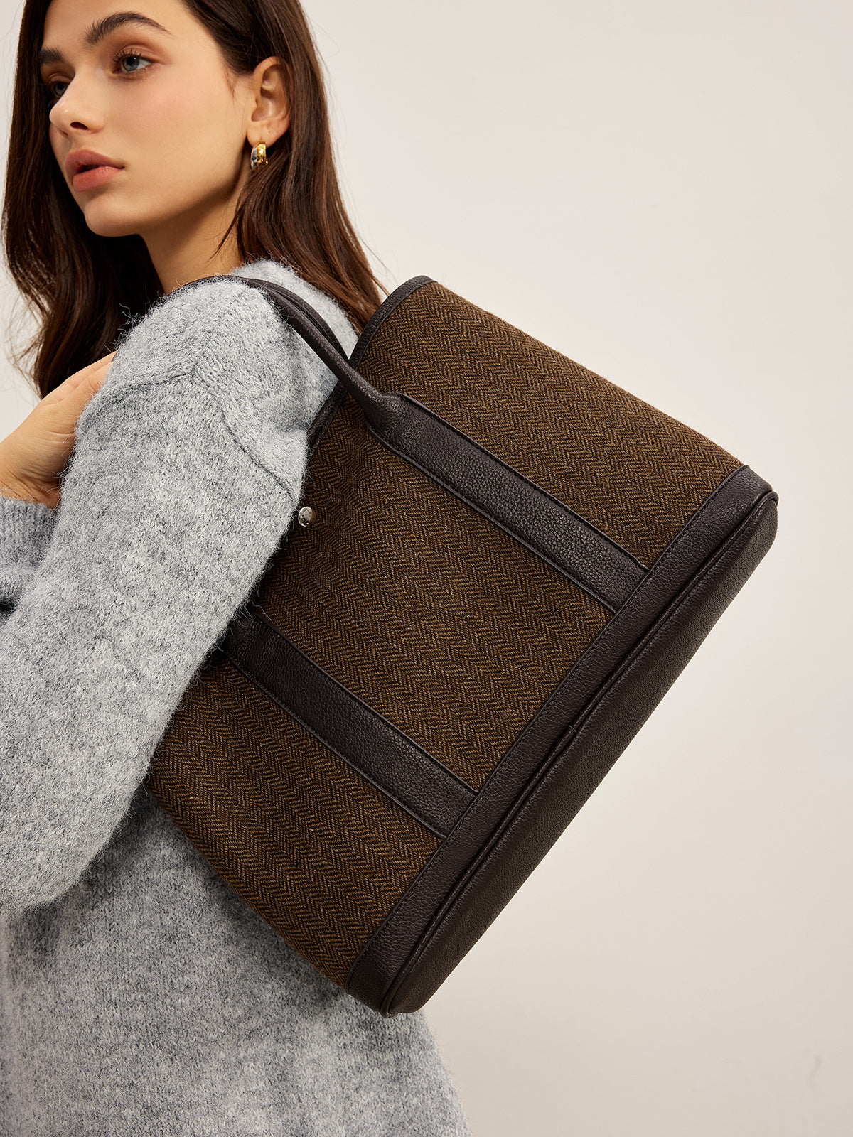 Chevron Button Clasp Tote Bag-Chicvia